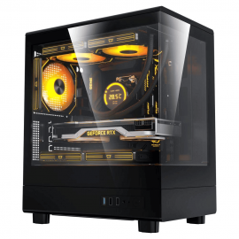 AIGO DB330M Black [0FAN, MATX] Side Button, Front Side TG 