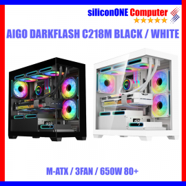 AIGO C218M + 650W [3FAN ARGB, MATX] BLACK 