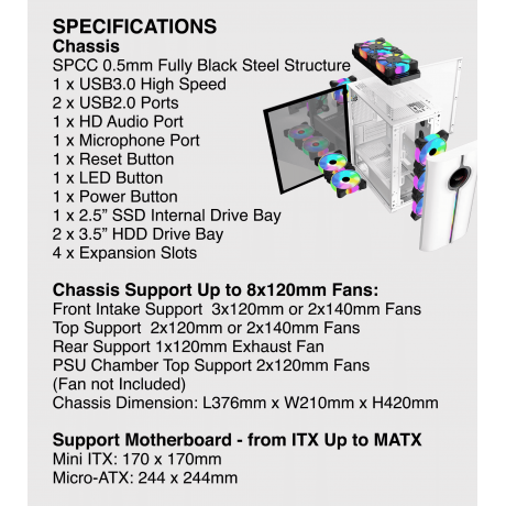 Armaggeddon Tron HOLO-3 MATX White [3FAN CORE12BLUE/RED,MATX]