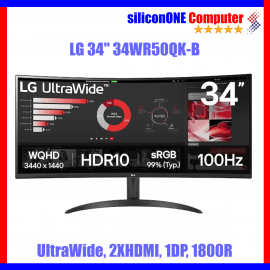 LG 34" 34WR50QK-B Curved VA UltraWide WQHD 1800R 100Hz 